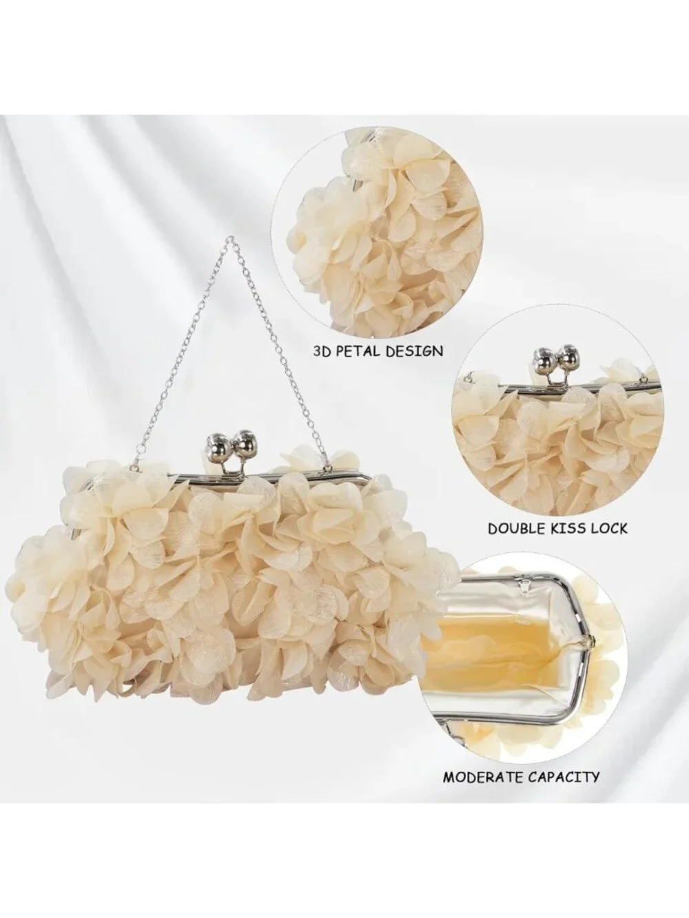 Elegant Floral Evening Clutch Purse with Detachable Chain for Wedding & Party